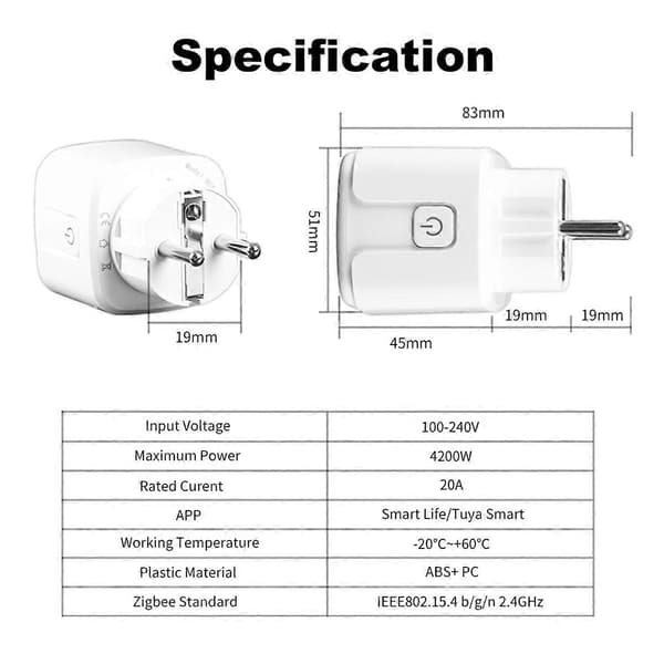 Tuya WiFi Smart Plug 20A EU Smart Stikkontakt med Strømovervågning Timing Smart Life Support til Alexa Home Yandex