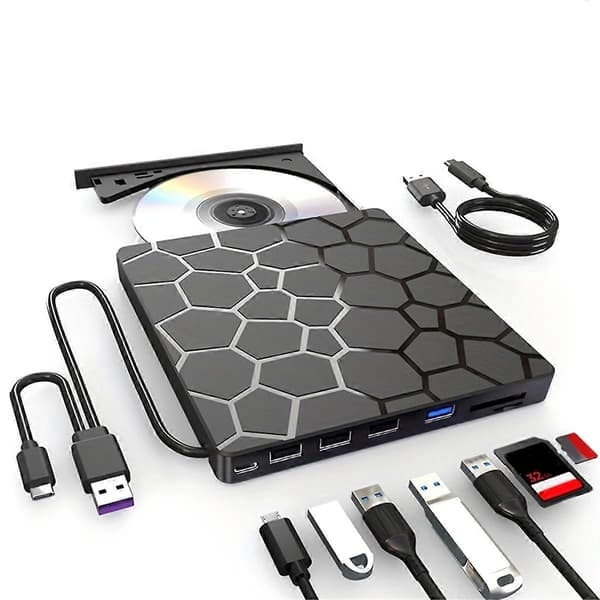 Extern DVD RW-enhet USB 3.0 Typ C 7-i-1-gränssnitt Slim DVD CD-skrivare Brännare Läsenhet Optisk enhet för bärbar dator PC