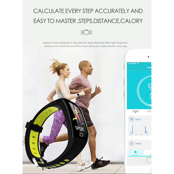 INF Smartklokke aktivitetsarmbånd med hjertefrekvens, søvnmonitor, skritteller