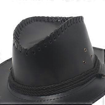 Western Cowboy Hat Solhat Læder til Kostume Tilbehør Ferie Udendørs Camping (sort)