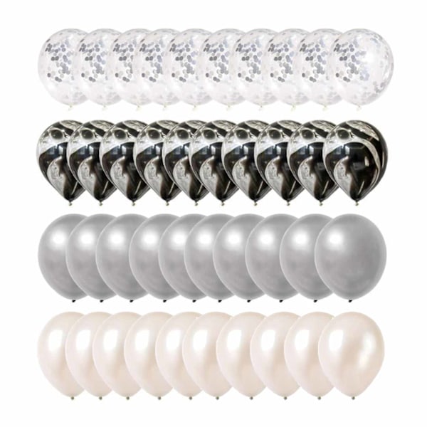 40-pack Ballonger Vit Svart Silver Konfettiballonger Födelsedag silver