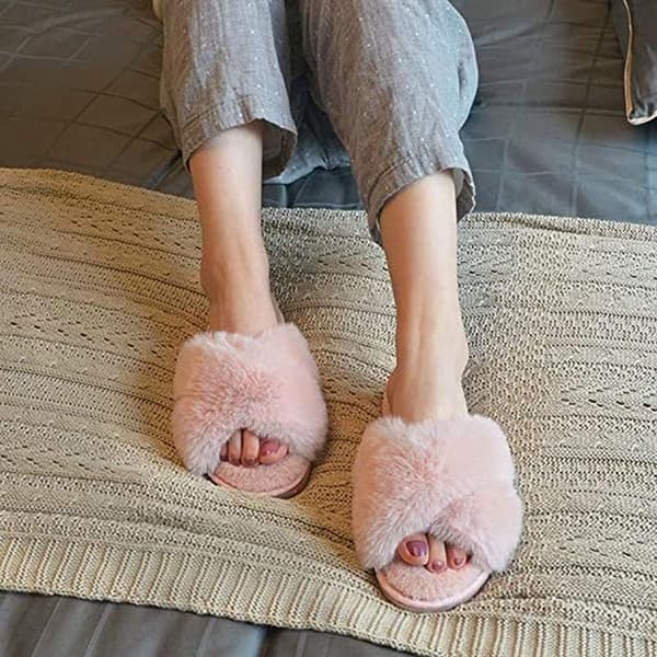 Varme kryss pels flip-flops rosa 38-39 Innendørs gulvisolasjon kryss hår mopp ensfarget