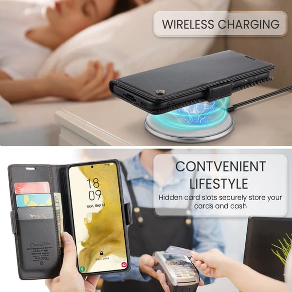 Samsung S21 - Etui Premium Læder RFID Beskyttet Etui Sort
