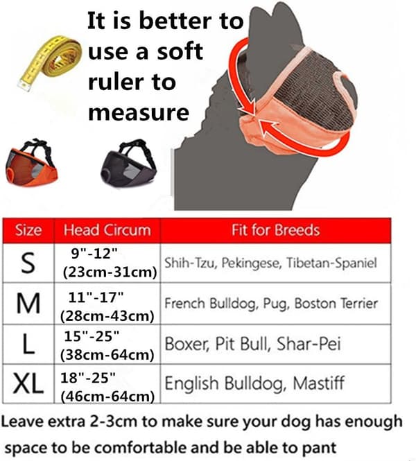 (M(28-43cm))， Kortnosad hundmunstycke - Justerbart andningsbart nät