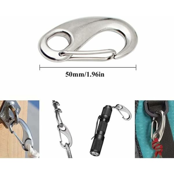 4 stycken rostfria karbinhakar med fjäderbelastad snäpphake Max 10