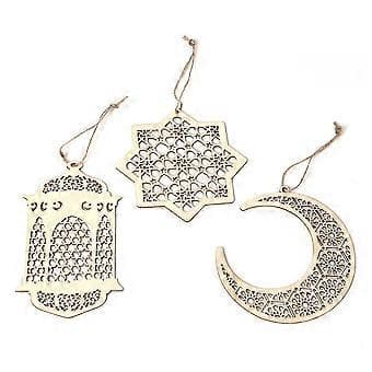 3 st Husdekorationer Hem Trä Eid Mubarak Ornament Eid DIY Hängande Eid Mubarak Hängande Eid Dekorationer Hem