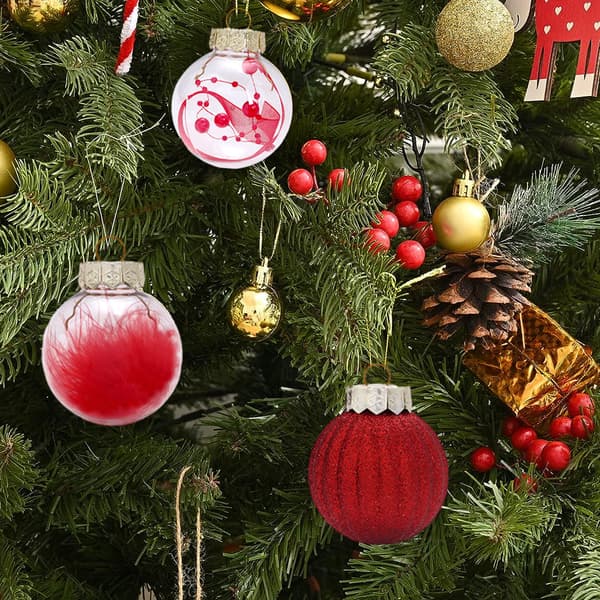 60MM/2.36\" Julepyntsett, 30 stk. Klar Julepynt Knusesikker Dekorativ Julekuler til Juletrepynt Kuler Krystall red