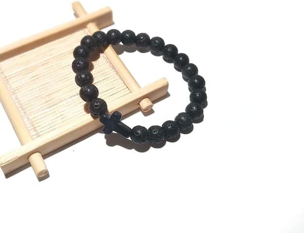 Prydnad Lava Vulkanisk Sten Pärlor Turkos Kors Elastiskt Stretch Armband Religion Armband för Kvinnor Män