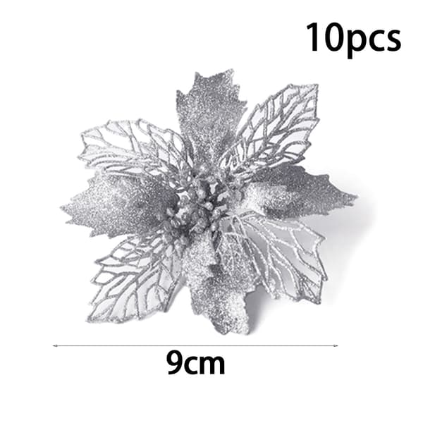 10 stk. kunstige juleblomster glitterblomst juledekorasjon