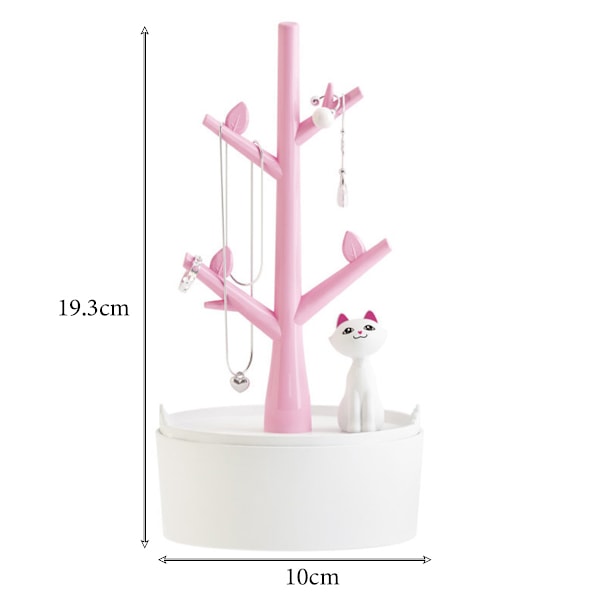Tecknad Katt Träd Smyckesförvaring Ställ Örhängen Halsband Hållare Rack Organizer Display (Rosa)