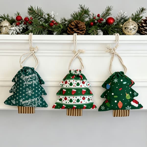 2-delad julgransformad presentpåse med dragsko, godispåse, tygförvaringspåse, presentförpackningspåse för julfest, stil 2 stye 2