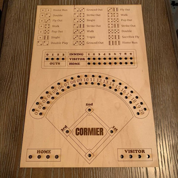 Graverat Trä Baseball Kula och Tärningsspel 38x25x0,6cm för Familjekul och Tittarpartyn