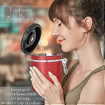 1.5L Bronze Rustfrit Stål Lufttæt Kaffebeholder med Datomarkering Til Kaffe, Vakuumforseglet Lufttæt Beholder, Kaffekrukke 1500ML, C