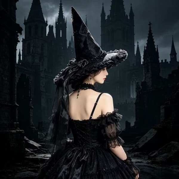 Halloween heksehue, heksehue, gotisk dyp sløyfe utkledning, Cos heksehue hodeplagg svart black