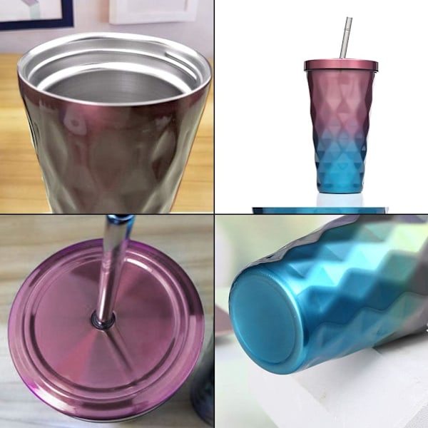 Drickmugg med sugrör rostfritt stål termisk kaffemugg för att ta med 500ml kaffekoppar för kvinnor, flickor och män