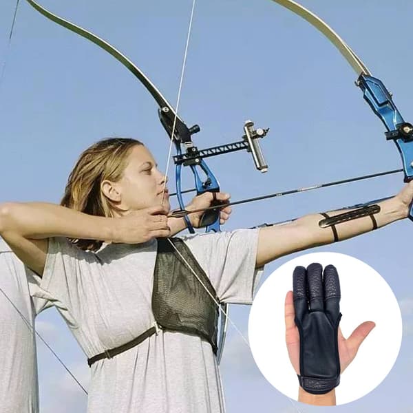 Bueskydningshandske Finger Tab Tilbehør - Læderhandsker til Recurve & Compound Bue - Tre Fingerbeskyttere til Bueskydning