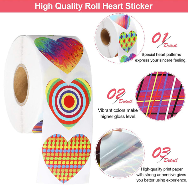 500 st Heart Stickers, Alla hjärtans dag Sticker Adhesive Love