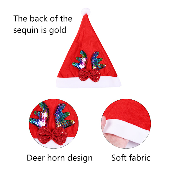 2Pcs Christmas Santa Hat - Flip Sequin Christmas Hats for Teens