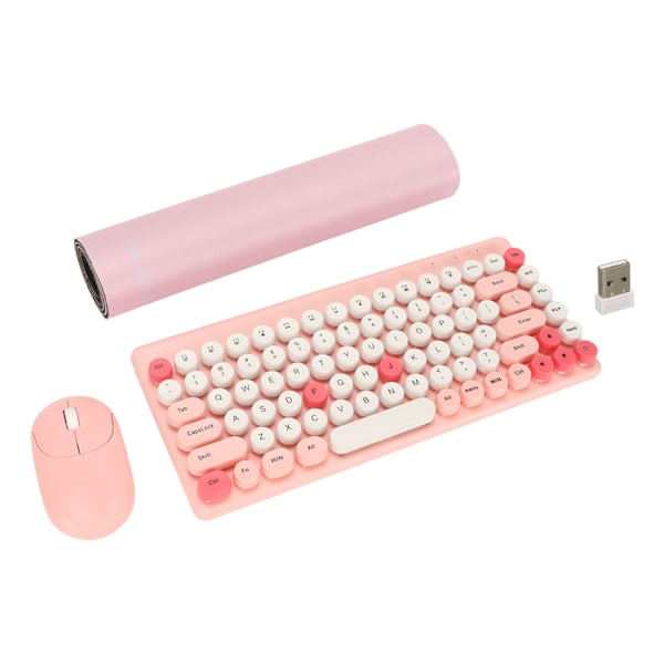 Trådlöst tangentbord och mus-kombination 2,4 GHz 86 tangenter Runda tangenter Automatisk energisparfunktion USB-mottagare för PC Laptop Desktop Rosa