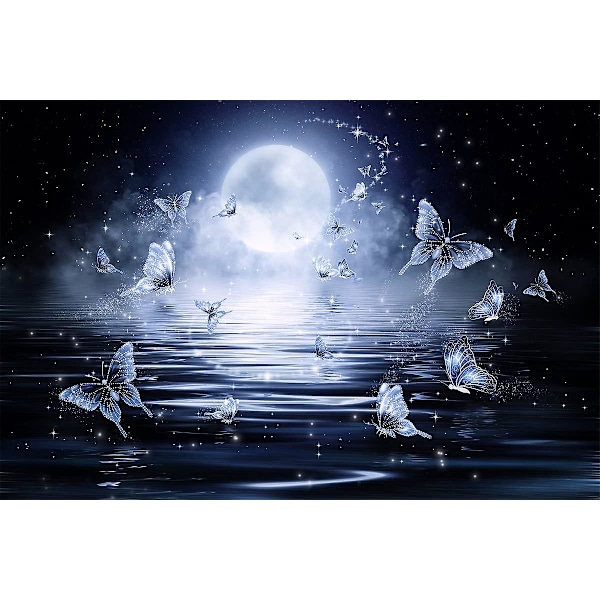 5d Gör-det-själv set Full Diamond Diamond painting Vardagsrumsväggklistermärke, Butterfly Under The Moon (30 * 40cm)