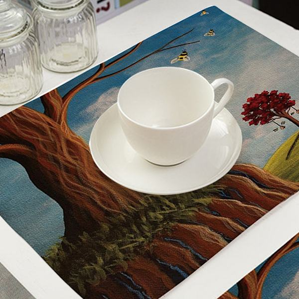 Bomull Linne Placemat Cartoon Forest Bordsunderlägg Matbord