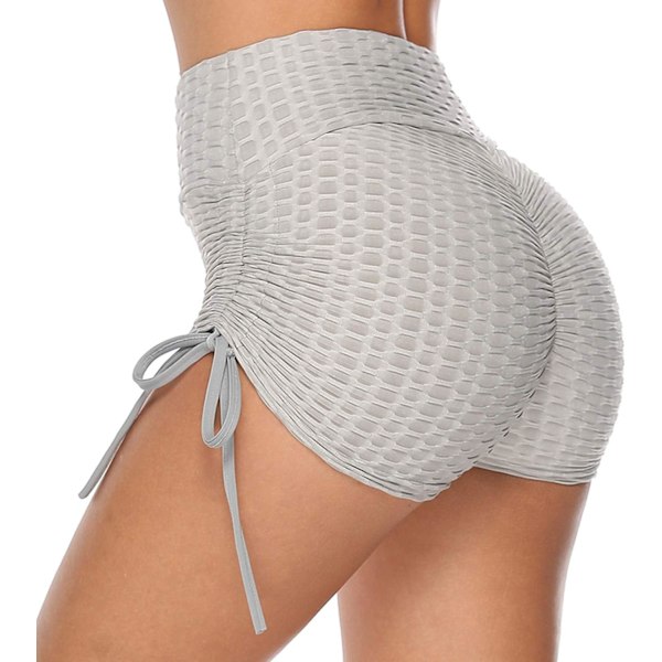 Träningsshorts med hög midja och magkontroll för kvinnor, rumplyftande scrunch-yogashorts för atletisk sport Grey X-Large