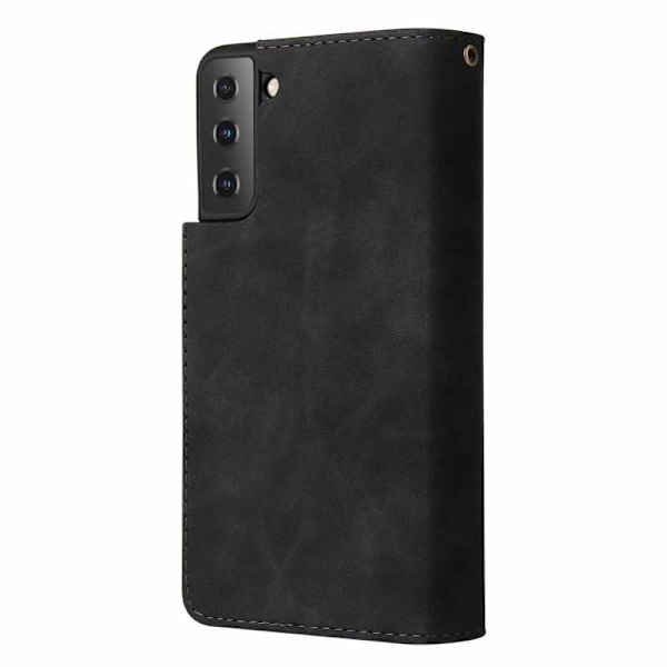 Samsung S21 FE Multifunktionellt Plånboksfodral Zipper 8-Fack Svart Svart
