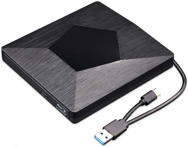 Ekstern 3D DVD-drevbrænder, Ultra Slim USB 3.0 og Type-C BD CD DVD-brænder Afspiller Skriver Læser Disk til Mac OS, Windows Xp/7/8/10, Laptop PC, Sort