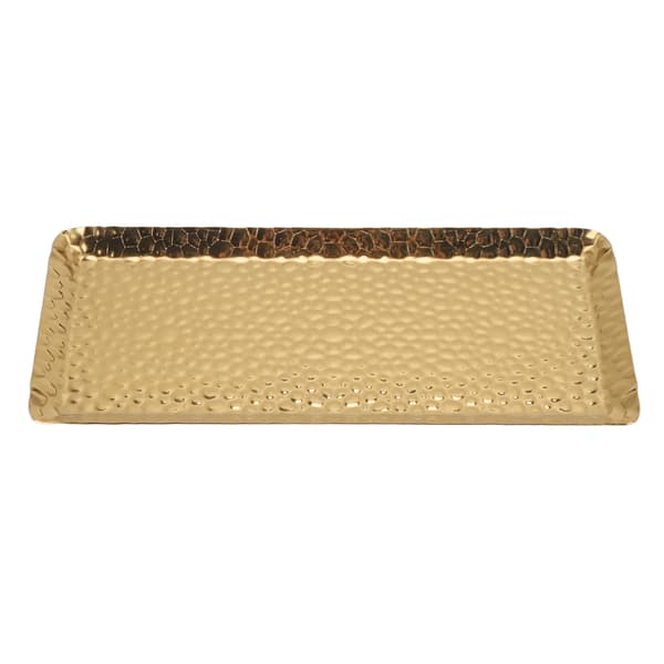 Dekorativ Förvaringsbricka Hammrad Serveringsbricka, Rostfritt Stål Fat Spegelpolerad Guld Finish Diskmaskinsäker Mångsidig Bricka Elegant Hammrad
