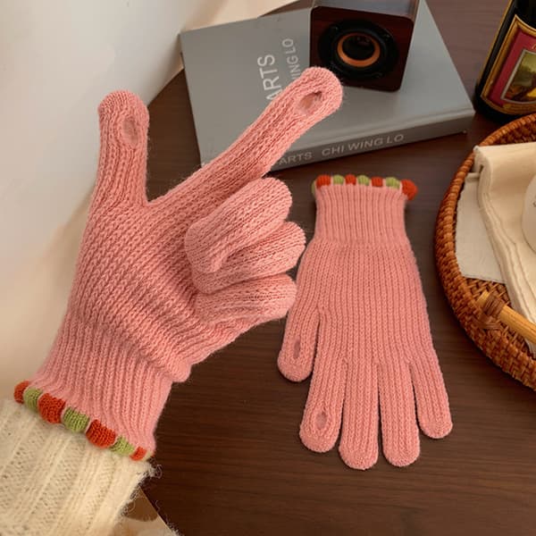 Dame Vinterhandsker 1 Par Farve Elastisk Fortykkede Bløde Plys Varme Vindtætte pink