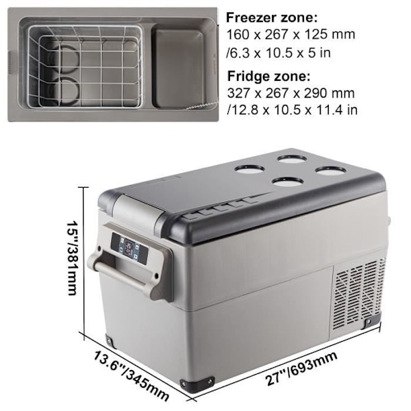 35 L Bilkylskåp - VEVOR - Bärbar elektrisk kylbox - Digital LCD-skärm