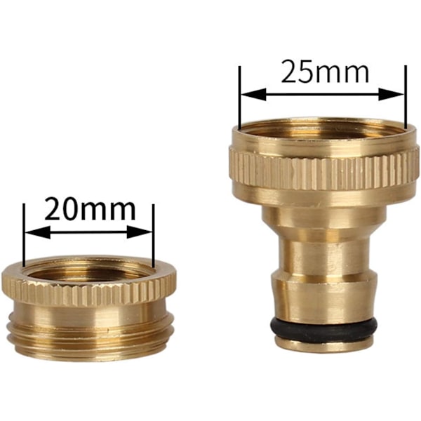 2 stk. messing vandhanefittings til haven, 3/4 tommer haveslangefittings