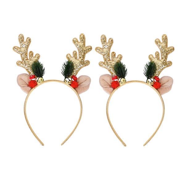 2Pcs Christmas Headband Golden Reindeer Antlers Hairband with