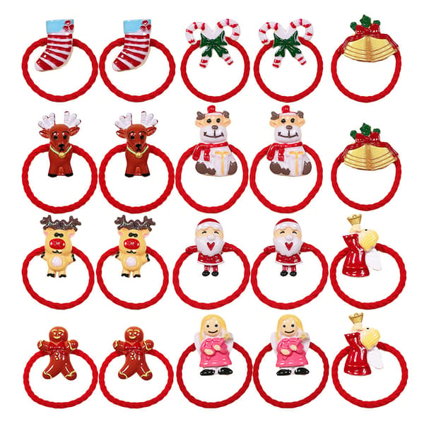 20 st Jul Elastiska Hårband Hästsvanshållare Horn Träd Klocka Vante Scrunchie Håraccessoarer för Barn Flickor