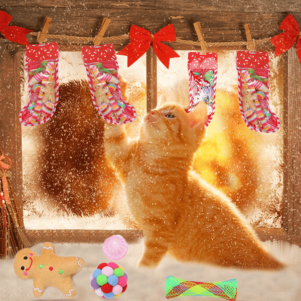 Julkattleksaker, Julstrumpa Blandade Leksaker Sortiment, Jul Interaktiv Leksak för Innekatter Kattunge style 1