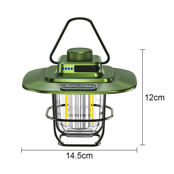 Uppladdningsbar Camping LED-ljus Dimbar, Retro Lantern green