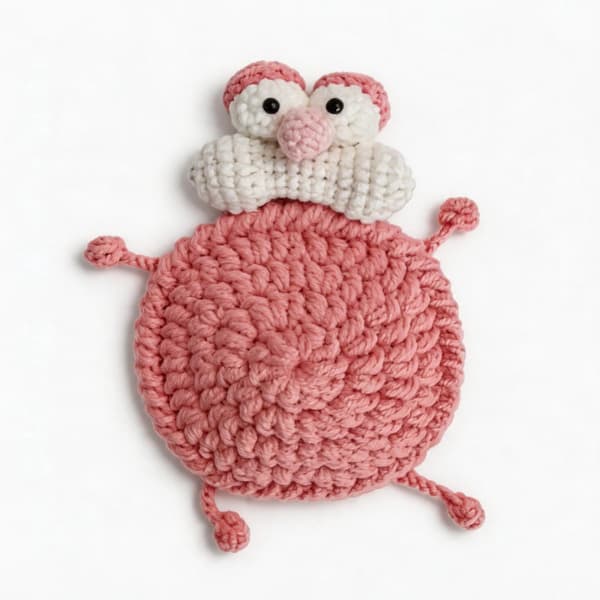 12 cm håndheklet Pink Panther-underlegg, heklenål og garn