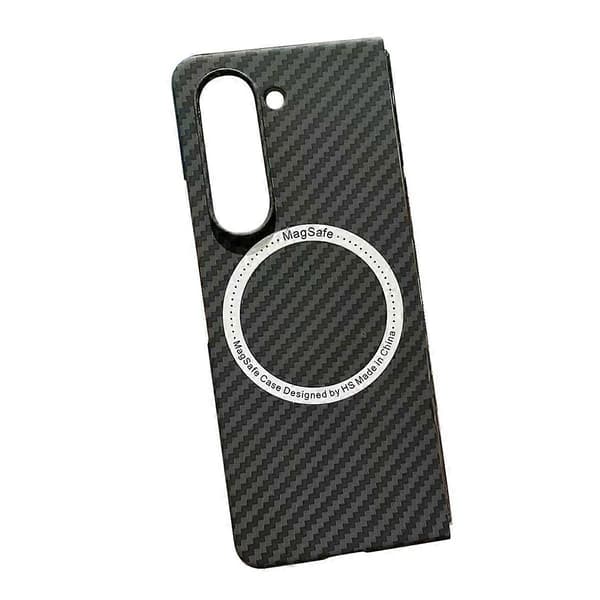 Galaxy Z Fold 5 Cover Imiteret Kulfiber Tekstur Magnetisk Stødsikkert Cover Sort