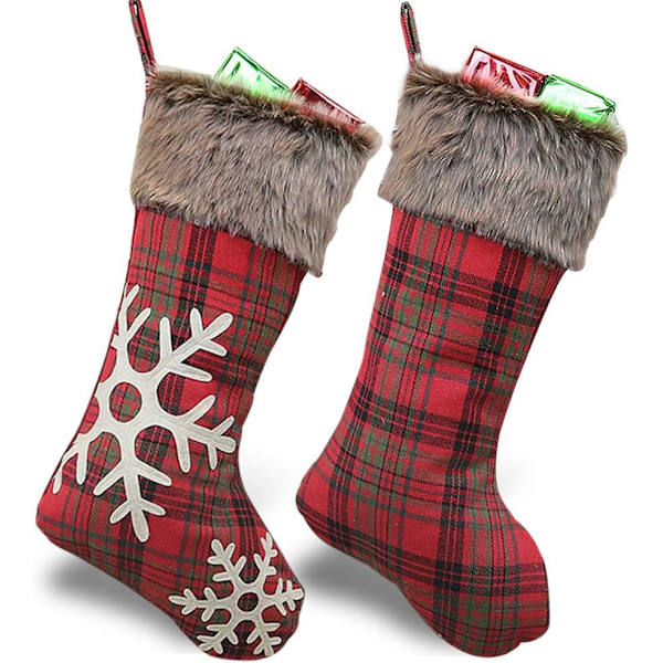 Christmas Stockings 2020, 18 Inches Burlap with Large Plaid