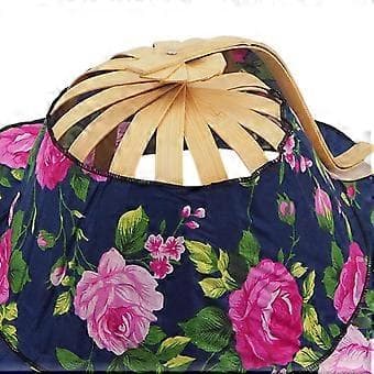 Bambu Fläkt Vikbar Solhatt Blommig Solskydd Keps Lätt Multifunktionell Ihålig Design Bred Brätte Dam Vikbar Fläkthatt (blå pion)
