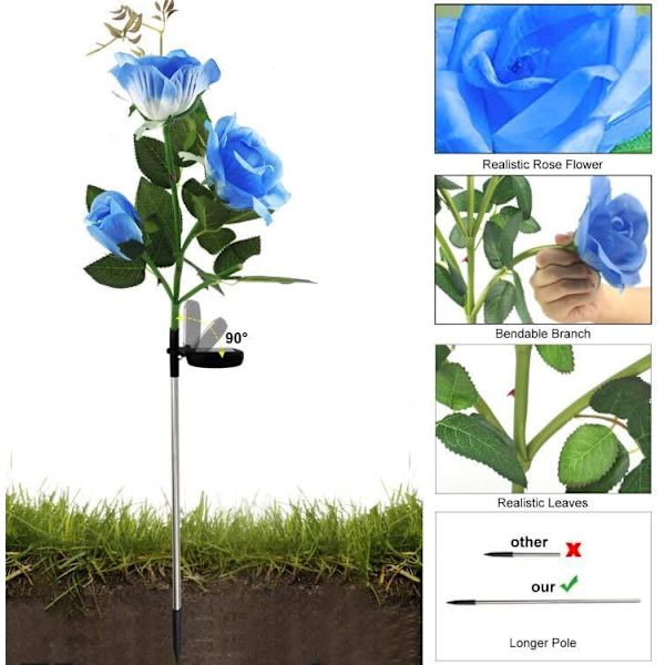 2 Pak (Rose Blå) Solcellehavelys Dekorative Vandtætte Udendørs