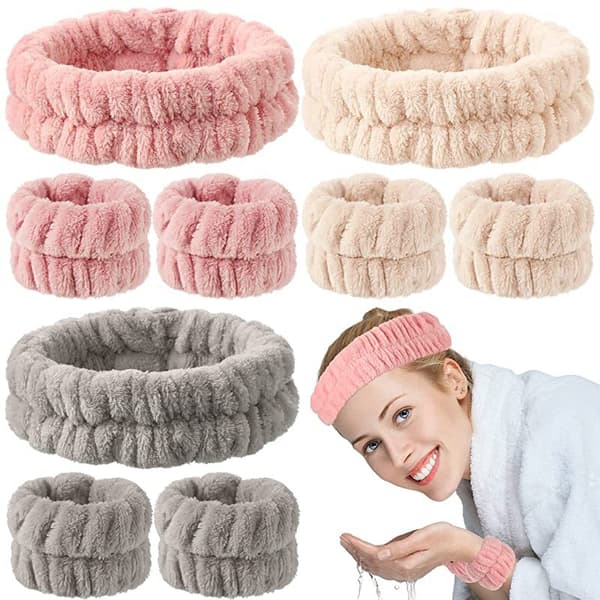 3-pack ansiktsrengöringsband och handledsband - Spa-set för ansiktet