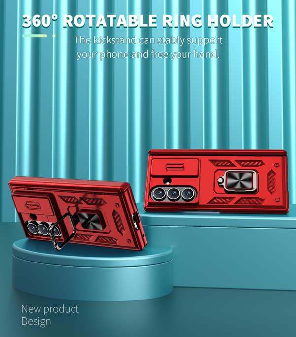 Kameravindubeskyttelsesdeksel med ringstativ til Samsung Galaxy Z Flip 7 Red