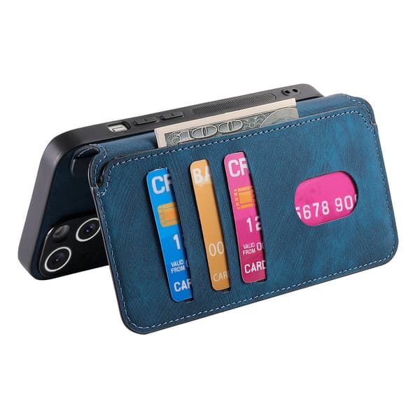 Magnetisk avtakbart flip-telefondeksel med RFID-beskyttelse, multifunksjonell kortholder og stativ; kompatibel med iPhone 11 Pro Max blue