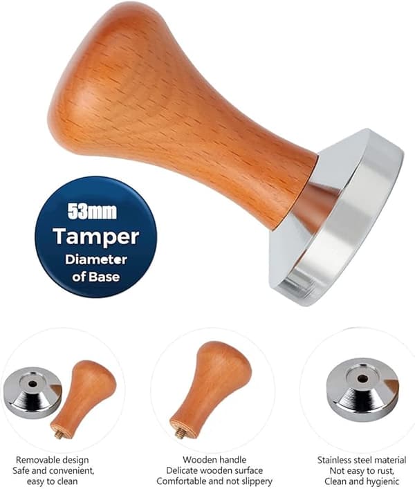 1 st kaffetamper i rostfritt stål, espressotamper, 53 mm 304 rostfritt
