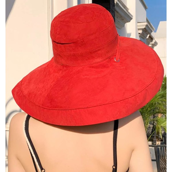 Solhatt för kvinnor, hopfällbar och vändbar bucket hat med UV-skydd, bredbrättad sommarhatt för stranden$Solhatt för kvinnor, bredbrättad sommarhatt för stranden Red