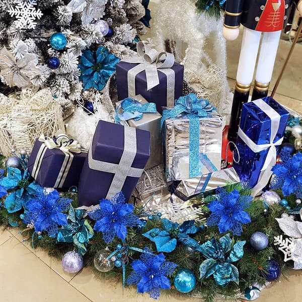 12 stk. Jule Simuleringsblomst, Juleblomst, Juletreblomst, Juletrepynt, Kunstige Juleblomster (Blå)