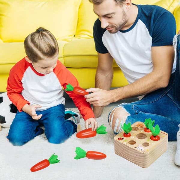 Montessori legetøj i træ, gulerodslegetøj, træsorteringsspil til