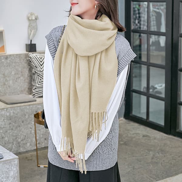 Varme Lange Skjerf Vinter Skjerf Ren Farge Skjerf Dusk Beige