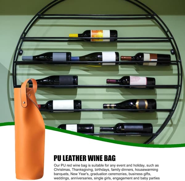 Vinpose, PU Læder 750ml Enkelt Flaske Vinpose med Håndtag, W